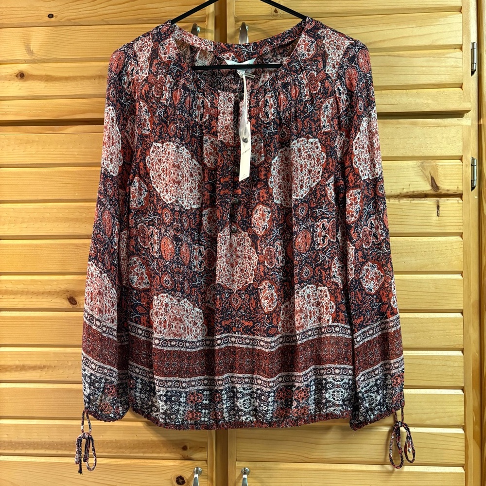 Lucky Brand Women’s Bohemian Style Long Sleeve Blouse, Size XS, New With Tags